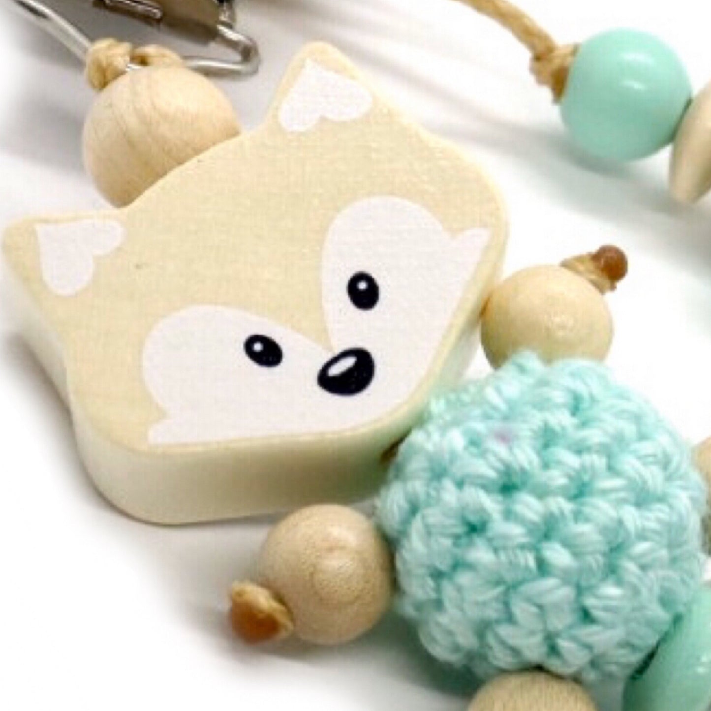 Schnullerkette mit Namen - Fuchs, Füßchen, Mint