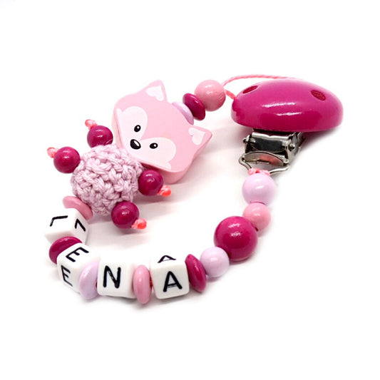 Schnullerkette mit Namen - Fuchs, Rosa